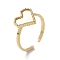 304 Stainless Steel Open Cuff Ring Components, Bezel Cup Ring Settings, Heart, Real 14K Gold Plated, Inner Diameter: 17mm, Tray: 8.5x9.5mm