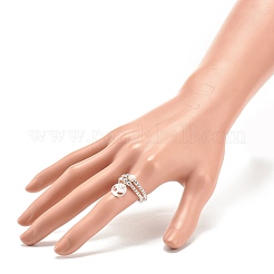 2шт 2-х стильные кольца из натурального магнезита и синтетического гематита с латунными подвесками в виде дерева жизни&nbsp;RJEW-JR00474-02