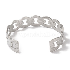 Не тускнеющие текстурированные полые открытые браслеты-манжеты из нержавеющей стали 304 для женщин&nbsp;BJEW-I315-02P