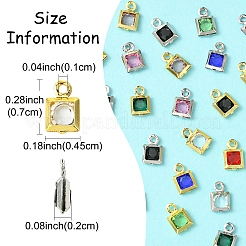 30 шт. 15 цвета квадратная стойка с покрытием из латуни стеклянные подвески KK-FS0001-40