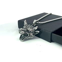 Винтажные панк-ожерелья из нержавеющей стали с подвеской в виде головы волка для мужчин и женщин&nbsp;CM3087