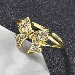 Латунные микро проложить манжеты кольца кубического циркония RJEW-D322-06G