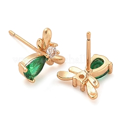 Серьги-гвоздики из латуни с кубическим цирконием EJEW-M090-07G