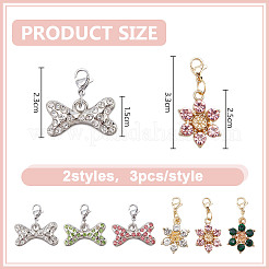 6 шт. подвеска из сплава цветов и костей со стразами&nbsp;HJEW-DR00167