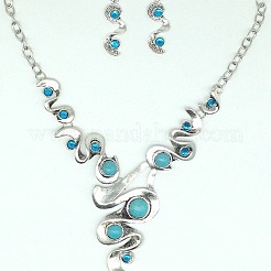 Комплекты из сплава в стиле бохо с волнистыми подвесками из синтетической бирюзы и плоских круглых висячих серег для женщин FS-WGC7E0A-01