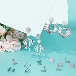 40 шт. 4 стиля текстурированной плоской круглой фурнитуры для сережек-гвоздиков из нержавеющей стали 304 STAS-SP0001-54