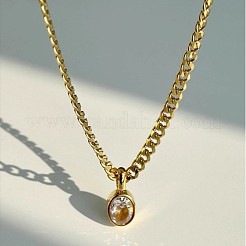 Овальные подвески из нержавеющей стали с прозрачным кубическим цирконием и комплекты браслетов-цепочек панцирного плетения FS-WG5D0A2-01