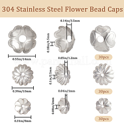 90 шт. 3 стиля колпачков из нержавеющей стали 304&nbsp;STAS-BBC0002-82