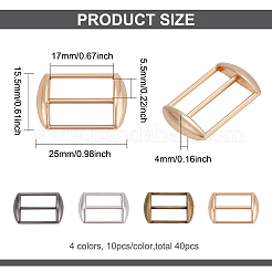 40 шт. 4-х цветные прямоугольные пряжки-слайдеры из сплава DIY-BC0012-18