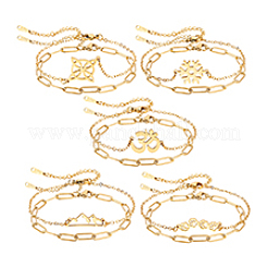 5 набор из 5 стилей цепочек-скрепок из нержавеющей стали 304 и наборов браслетов-цепочек с тросами BJEW-PH0004-43