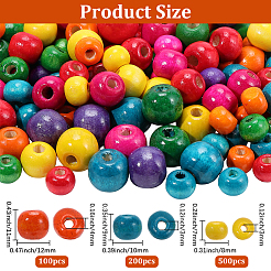 800 шт. 3 стиля крашеных бусин из натурального дерева&nbsp;WOOD-PA0001-23