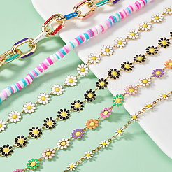 Цветок 304 нержавеющая сталь эмаль и диск полимерная глина звено цепь для бейсболки&nbsp;AJEW-WR00001