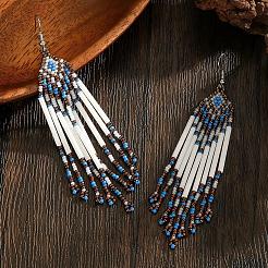 Богемные серьги-подвески ручной работы из стеклянного бисера с ромбовидным узором.&nbsp;DU2842