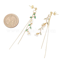 Комплект из латунных подвесных серег-гвоздиков с микропаве из кубических цирконий и цепочек SJEW-JS01323