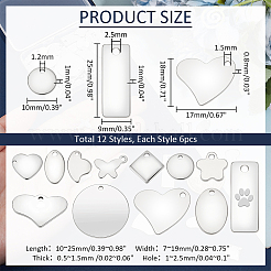 72 шт. 12 стиля 304 и 201 нержавеющая сталь штампованные пустые бирки подвески STAS-PH0005-58