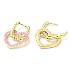 Серьги-кольца с подвесками в форме сердца из эмали EJEW-A103-10G