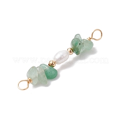 Подвески-коннекторы из натурального зеленого авантюрина и натурального культивированного пресноводного жемчуга с рисовыми бусинами&nbsp;PALLOY-JF03707-05