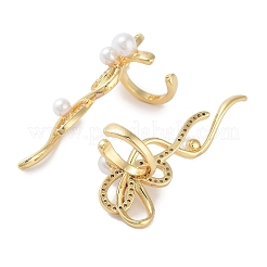 Женские серьги-манжеты из латуни с микропаве и кубическим цирконием с бантиком для женщин EJEW-E310-04G