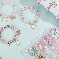 Наборы для самостоятельного изготовления браслетов из эмалевого сплава и стеклянных бусин в виде кошки&nbsp;DIY-SC0030-79