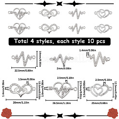 40 шт. 4 стиля подвески-коннекторы из сплава со стразами и кубическим цирконием в виде сердца&nbsp;RB-SC0001-11