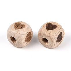 Европейские бусины из буковой древесины с лазерной гравировкой&nbsp;WOOD-T033-08B