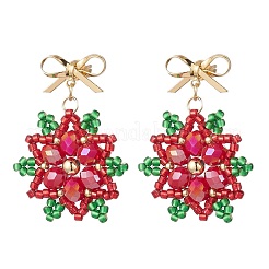Латунные бусины рождественские цветы снежинки серьги-гвоздики EJEW-MZ00492