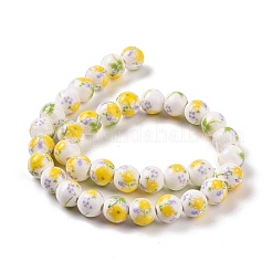 Ручной напечатаны фарфор круглые бусины нити PORC-L004-10mm-05