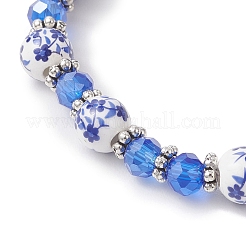 Круглые эластичные фарфоровые керамические браслеты ручной работы с цветочным принтом&nbsp;BJEW-JB12997
