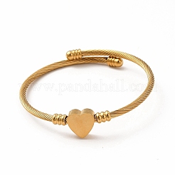 Браслет-манжета из нержавеющей стали 201 с бусинами в форме сердца&nbsp;BJEW-C033-07