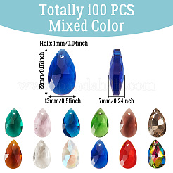 100шт граненые стеклянные подвески в форме капли&nbsp;GLAA-KS0001-11