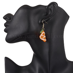 Серьги-подвески в виде фруктов из стеклянных бусин ручной работы EJEW-MZ00540