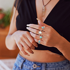 16 шт. набор из 16 колец из синтетической бирюзы в виде цветка RJEW-AN0001-06