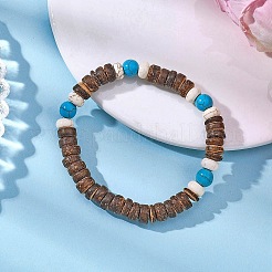 Эластичные браслеты из синтетической бирюзы и натурального кокоса&nbsp;BJEW-JB12636
