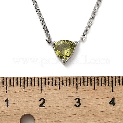 Ожерелья из нержавеющей стали 304 с треугольным кулоном из оливкового кубического циркония для женщин&nbsp;NJEW-Z064-01P