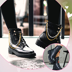 4 шт. железных цепочек для ремешков на ботинки со стразами и латунью и 2 шт. эмалевых подвесок в форме сердца для обуви&nbsp;HJEW-DR00260