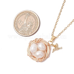 Ожерелья с подвеской в виде птичьего гнезда из натурального культивированного пресноводного жемчуга с медной проволокой NJEW-TA00189