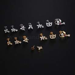 Лабреты из нержавеющей стали с микропаве из прозрачного кубического циркония с внутренней резьбой&nbsp;WGBE4CC-02