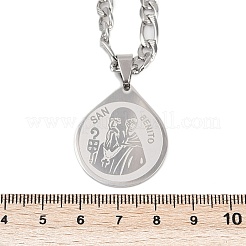 Ожерелья с подвеской в виде капли с узором «Отец Святой Бенедикт» из нержавеющей стали 201 для мужчин и женщин NJEW-K283-19P