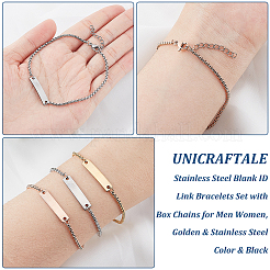 3 шт. 3 цвета 304 нержавеющая сталь пустой идентификационный браслет звено набор с коробкой цепи для мужчин и женщин BJEW-UN0001-30