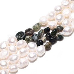 Натуральные самородки индийского агата и нити бусин из натурального культивированного пресноводного жемчуга PEAR-N023-01A-01
