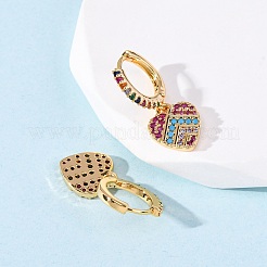 Серьги-кольца из латуни с микропаве и прозрачным кубическим цирконием в форме сердца EJEW-F384-09G