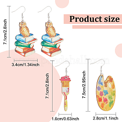 2 пара серег-подвесок из дерева с односторонним принтом в виде книги EJEW-AN0002-74