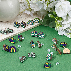60 шт. 6 стиля деревянные серьги-гвоздики ко дню Святого Патрика&nbsp;EJEW-SC0001-42