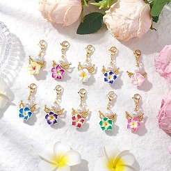 Плюмерия ангел полимерная глина и стеклянные семена и стеклянные жемчужины бусины подвеска украшения HJEW-MZ00222