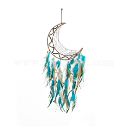 Тканая паутина/сетка из железного шнура с подвесками из перьев AJEW-B017-31