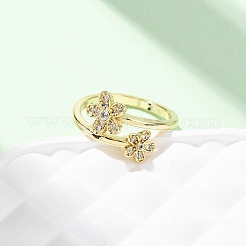 Кольца-манжеты из цветочной латуни с микропаве из кубического циркония для женщин RJEW-L334-01G