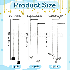 3 пара 3 стилей латунных сережек-сердечек и звездочек со стразами&nbsp;EJEW-HY0001-14
