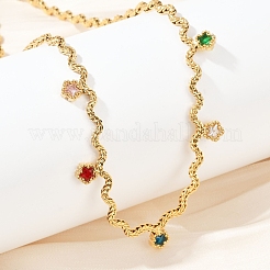 Ожерелья-кисточки из нержавеющей стали 304 с разноцветными кубическими цирконами для женщин&nbsp;NJEW-V015-01G-C