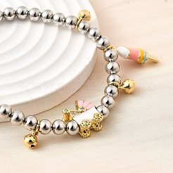Латунные эмалевые круглые бусины браслеты с подвесками для женщин BJEW-D317-11A-PG