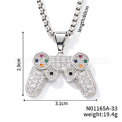 Милые ожерелья с подвеской в виде мини-геймпада с микропаве из латуни и разноцветными кубическими циркониями для мужчин UZ2257-1